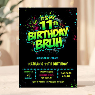 Invitación de cumpleaños número 11 estilo graffiti
