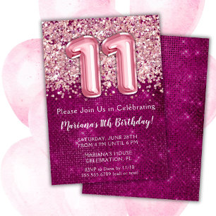 Invitación de cumpleaños número 11 para niña con b