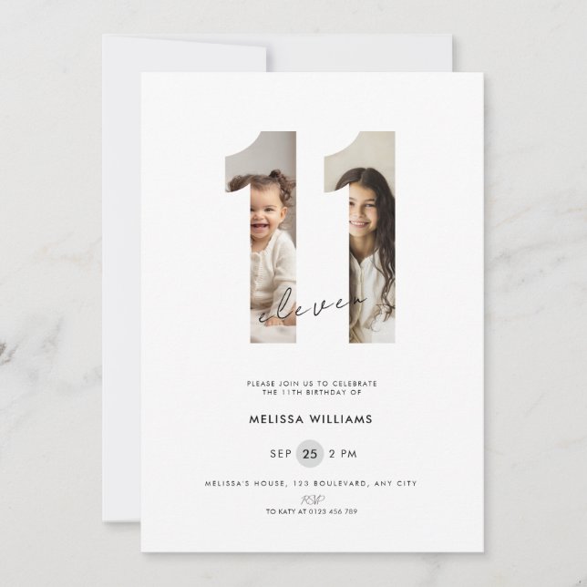 Invitación de cumpleaños número 11 para niñas - Bl (Anverso)
