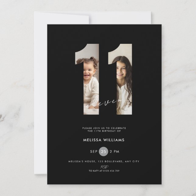 Invitación de cumpleaños número 11 para niñas - Ne (Anverso)