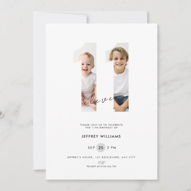 Invitación de cumpleaños número 11 para niños - Bl (Anverso)