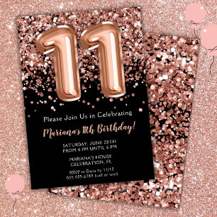 Invitación de cumpleaños número 11 Rosa Negra Bril