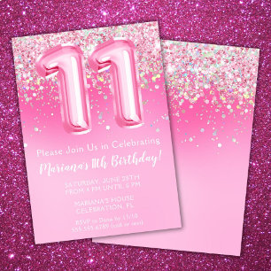 Invitación de cumpleaños número 11 rosa para niña 
