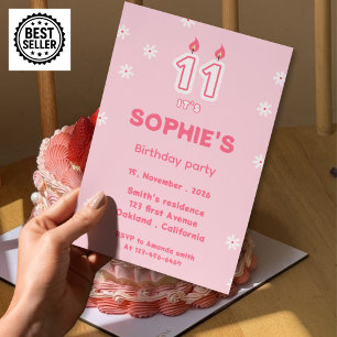 invitación de cumpleaños número 11 rosa para niñas
