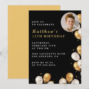 Invitación de cumpleaños número 12 Black Gold Foto