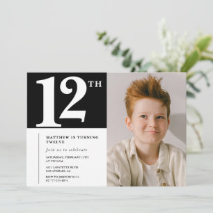 Invitación de cumpleaños número 12 Chic foto blanc