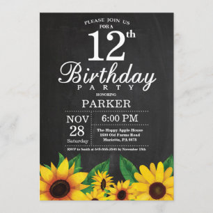 Invitación de cumpleaños número 12 de girasol