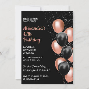 Invitación de cumpleaños número 12 de oro rosa Glo