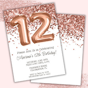 Invitación de cumpleaños número 12 de Rose Gold
