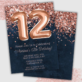 Invitación de cumpleaños número 12 de Rose Gold Na