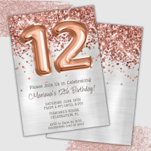 Invitación de cumpleaños número 12 de Rose Gold Si