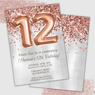 Invitación de cumpleaños número 12 de Rose Gold Si