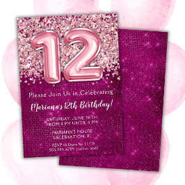 Invitación de cumpleaños número 12 niña magenta ro
