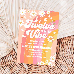 Invitación de cumpleaños número 12 Retro Groovy