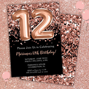 Invitación de cumpleaños número 12 Rosa negra con
