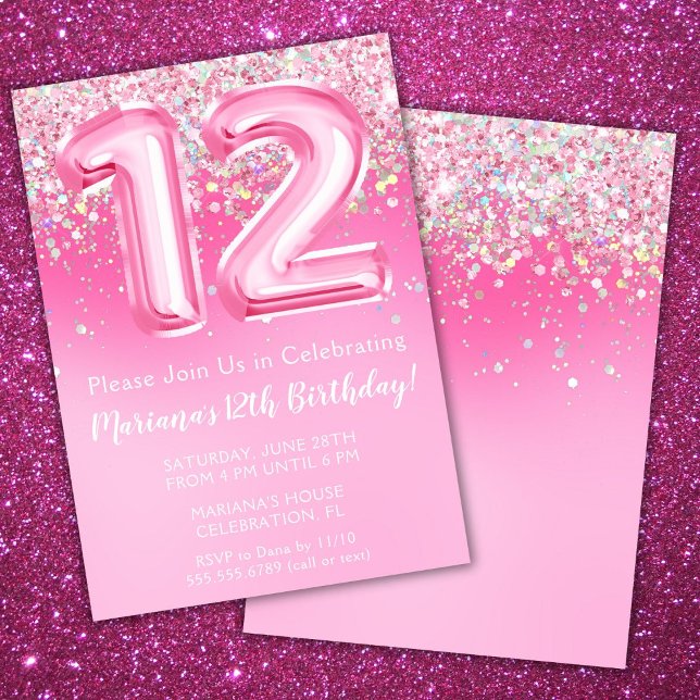 Invitación de cumpleaños número 12 rosa para niña  (Subido por el creador)