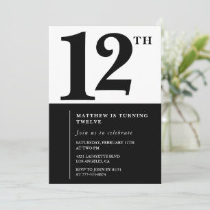 Invitación de cumpleaños número 12 simple para niñ