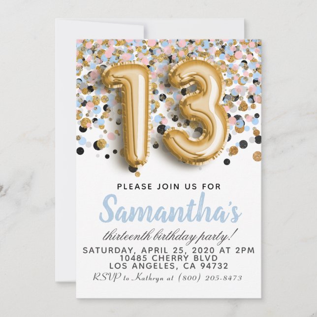 invitación de cumpleaños número 13 (Anverso)
