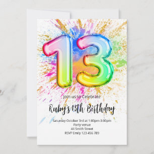Invitación de cumpleaños número 13 arcoíris