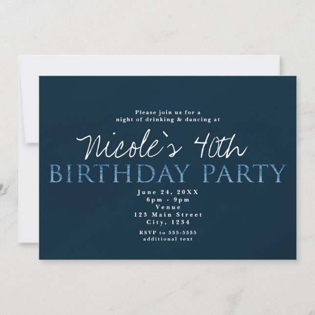 Invitación de cumpleaños número 13 azul 13TH (Anverso)