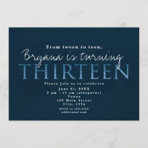 Invitación de cumpleaños número 13 azul 13TH