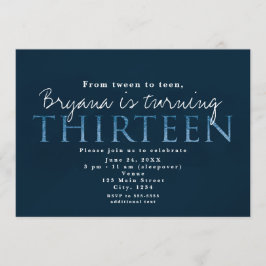 Invitación de cumpleaños número 13 azul 13TH