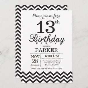 Invitación de cumpleaños número 13 Chevron blanco 
