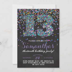 invitación de cumpleaños número 13 con confeti