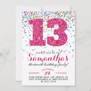 invitación de cumpleaños número 13 con confeti