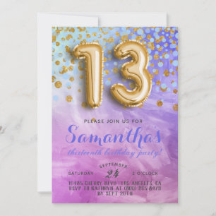 Invitación de cumpleaños número 13 con confeti