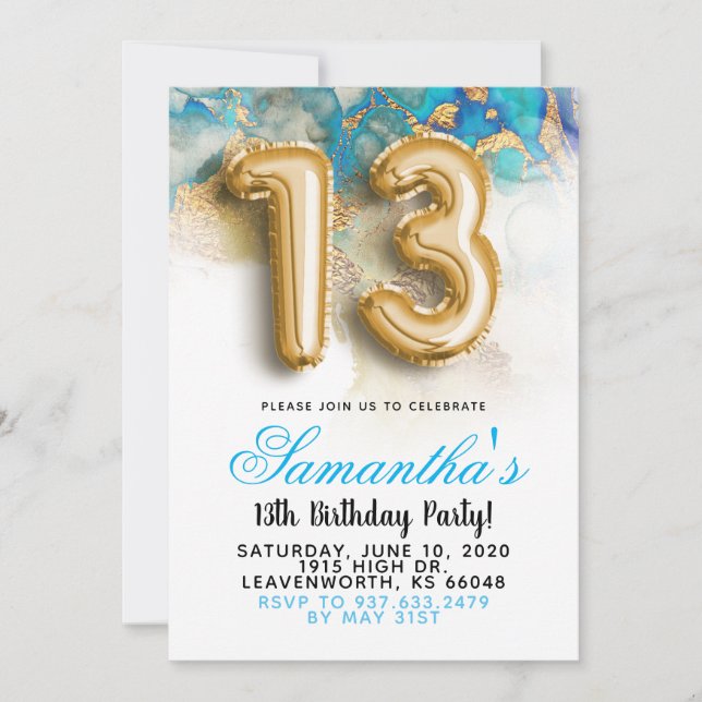 Invitación de cumpleaños número 13 con gradiente (Anverso)