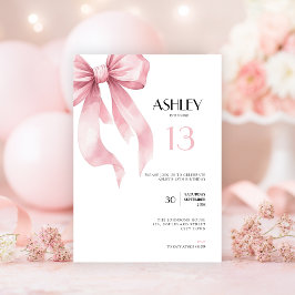 Invitación de cumpleaños número 13 con lazo rosa p