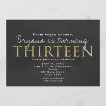 Invitación de cumpleaños número 13 Dark Grey & Gol