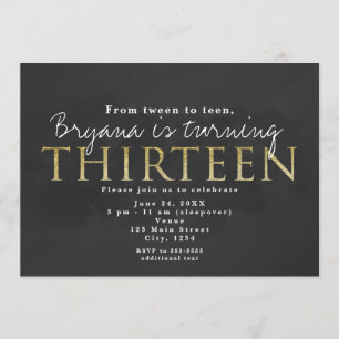 Invitación de cumpleaños número 13 Dark Grey & Gol