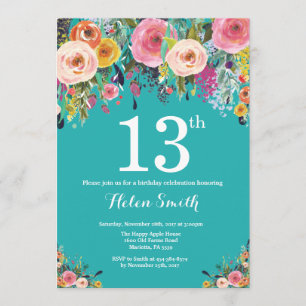 Invitación de cumpleaños número 13 de la floral Ve