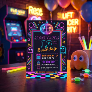 Invitación de cumpleaños número 13 de Neon Retro A