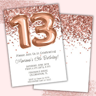 Invitación de cumpleaños número 13 de Rose Gold