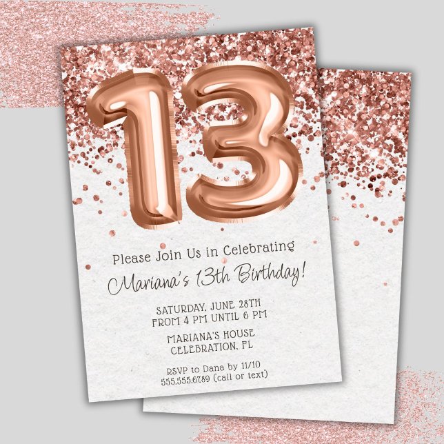 Invitación de cumpleaños número 13 de Rose Gold (Subido por el creador)