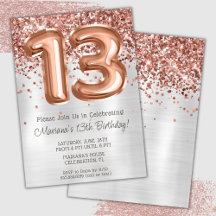 Invitación de cumpleaños número 13 de Rose Gold Si