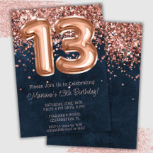 Invitación de cumpleaños número 13 en rosa oro y a