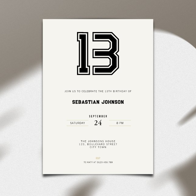 Invitación de cumpleaños número 13 - Estilo deport (13th birthday invitation simple sport design for teenagers)