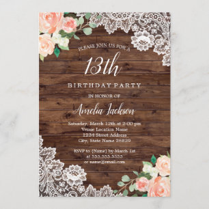 Invitación de cumpleaños número 13 Floral Rústico