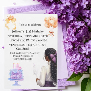 Invitación de cumpleaños número 13 para chica negr