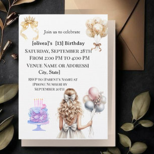 Invitación de cumpleaños número 13 para chica rubi