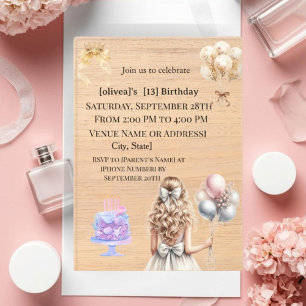 Invitación de cumpleaños número 13 para chica rubi