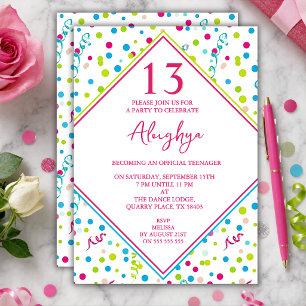 Invitación de cumpleaños número 13 para chicas col