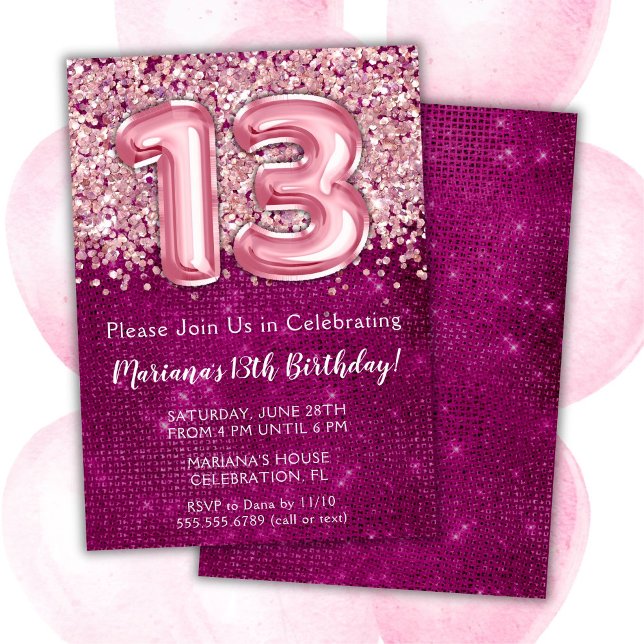 Invitación de cumpleaños número 13 para niña con b (Subido por el creador)