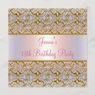Invitación de cumpleaños número 13 Pink Purple 13t