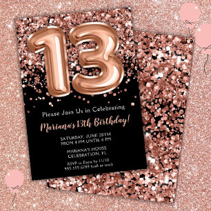 Invitación de cumpleaños número 13 Rosa Negra Bril