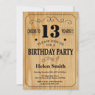 Invitación de cumpleaños número 13 Rustic Wood